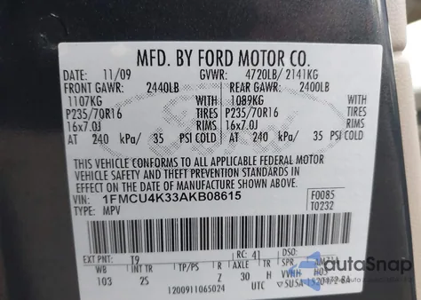 2010 Ford Escape Hybrid Limited z USA, uszkodzony, nr VIN 1FMCU4K33AKB08615
